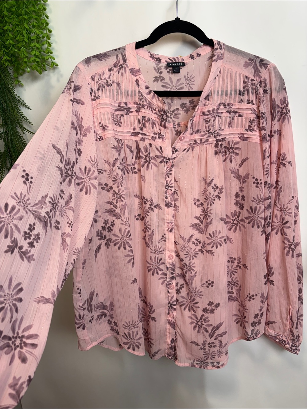 torrid Pink Floral Pintuck Button-Front Blouse